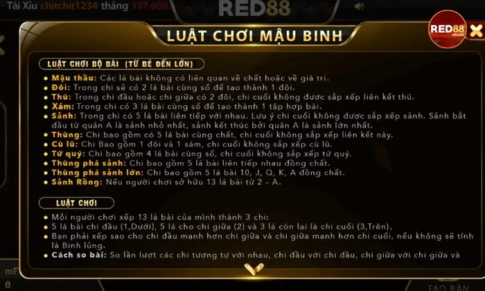 Luật chơi bài Binh Red88 đơn giản, dễ hiểu