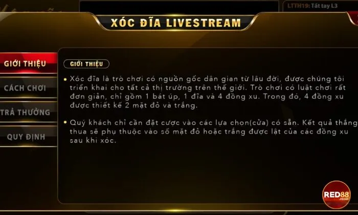 Luật chơi cơ bản tại xóc đĩa Livestream Red88