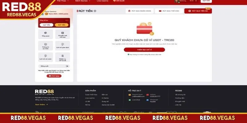 Rút tiền Red88 ưu đãi mức phí cực thấp